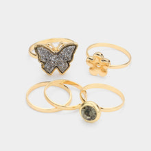 Load image into Gallery viewer, Hematite 5PCS  Round Stone Metal Flower Druzy Butterfly Mixed Rings
