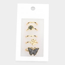 Load image into Gallery viewer, Hematite 5PCS  Round Stone Metal Flower Druzy Butterfly Mixed Rings
