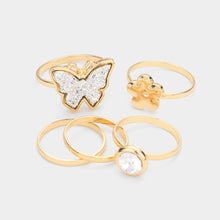 Load image into Gallery viewer, 5PCS  Round Stone Metal Flower Druzy Butterfly Mixed Rings
