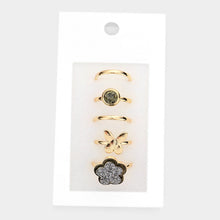 Load image into Gallery viewer, Hematite 5PCS  Round Stone Metal Butterfly Druzy Flower Mixed Rings
