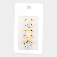 Load image into Gallery viewer, 5PCS  Round Stone Metal Butterfly Druzy Flower Mixed Rings
