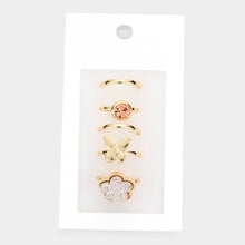 Load image into Gallery viewer, Rose Gold 5PCS  Round Stone Metal Butterfly Druzy Flower Mixed Rings
