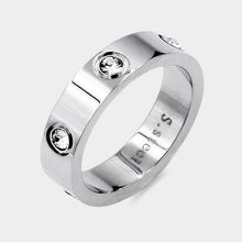 Load image into Gallery viewer, Silver Stone Embellished Stainless Steel Band Ring
