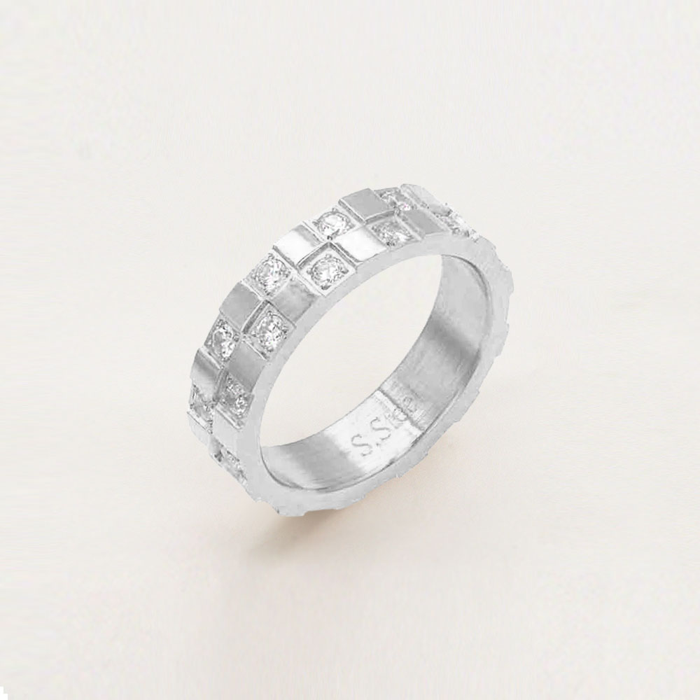 Silver CZ Round Stone Embellished Stainless Steel Ring