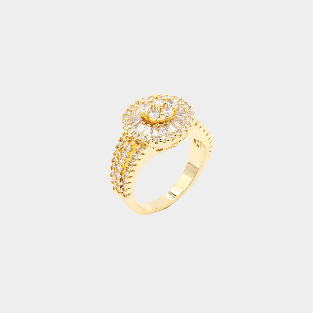 Gold CZ Embellished Round Ring