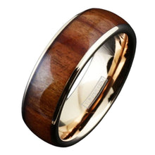 Load image into Gallery viewer, Men&#39;s Wedding Band Ring - Rose Gold &amp; Brown Wood - Unisex Wedding Ring for Men &amp; Women
