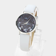 Load image into Gallery viewer, Gray Floral Print Round Dial Faux Leather Strap Watch
