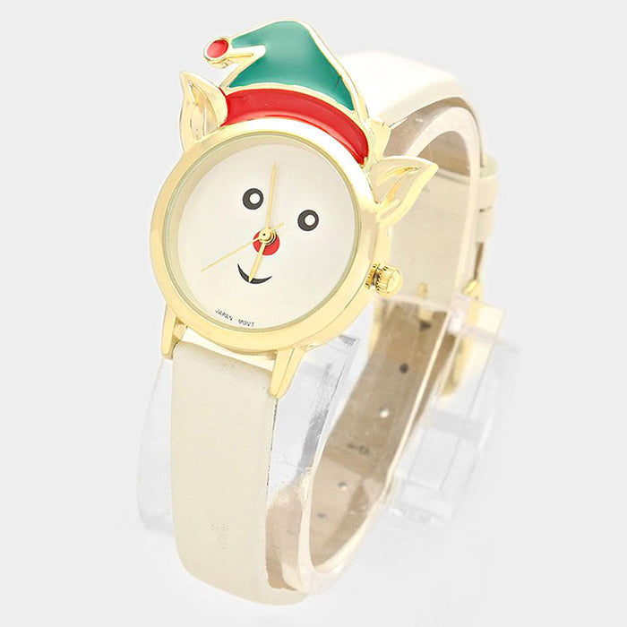 White Rudolph Dial with Christmas Hat Watch