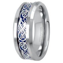 Load image into Gallery viewer, Men&#39;s Wedding Band 6mm Silver on Blue Celtic Dragon Ring for Men and Women
