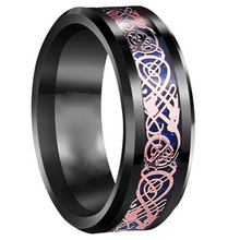 Load image into Gallery viewer, Mens Wedding Band Rings for Men Black Rose Gold Celtic Dragon Wedding Rings for Women Attractive Mens Rings
