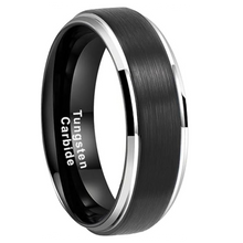 Load image into Gallery viewer, Men&#39;s Wedding Band 6mm Black Brushed Silver Edge Stripe - Rings for Men and Women
