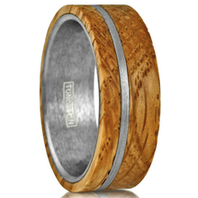 Load image into Gallery viewer, Men&#39;s Wedding Band Rings with Whiskey Barrel Wood and Brushed Stripe - Perfect for Weddings and Special Occasions
