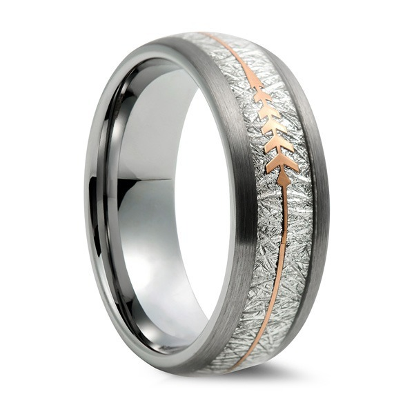 Men's Wedding Band Ring 6mm Silver with Rose Gold Arrow - Wedding Rings for Men and Women