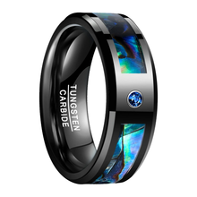 Load image into Gallery viewer, Men&#39;s Wedding Band Rings - Black Blue Diamond Colored Glaze Inlay - Wedding Rings for Men and Women
