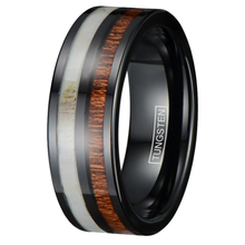 Load image into Gallery viewer, Men&#39;s Wedding Band Ring - Black Antler and Koa Wood Inlay - Wedding Rings for Men and Women
