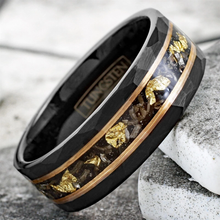 Load image into Gallery viewer, Men&#39;s Wedding Band Rings - Black Meteorite with Gold Flakes - Wedding Rings for Men and Women
