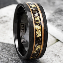 Load image into Gallery viewer, Men&#39;s Wedding Band Rings - Black Meteorite with Gold Flakes - Wedding Rings for Men and Women
