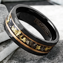 Load image into Gallery viewer, Men&#39;s Wedding Band Rings - Black Meteorite with Gold Flakes - Wedding Rings for Men and Women
