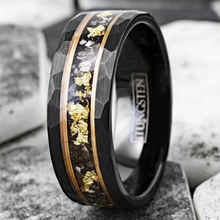 Load image into Gallery viewer, Men&#39;s Wedding Band Rings - Black Meteorite with Gold Flakes - Wedding Rings for Men and Women
