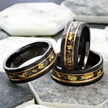 Load image into Gallery viewer, Men&#39;s Wedding Band Rings - Black Meteorite with Gold Flakes - Wedding Rings for Men and Women
