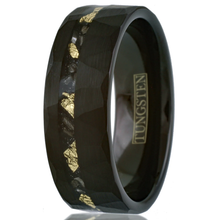 Load image into Gallery viewer, Men&#39;s Black Meteorite Wedding Band with Gold Flakes - Unique Rings for Men and Women
