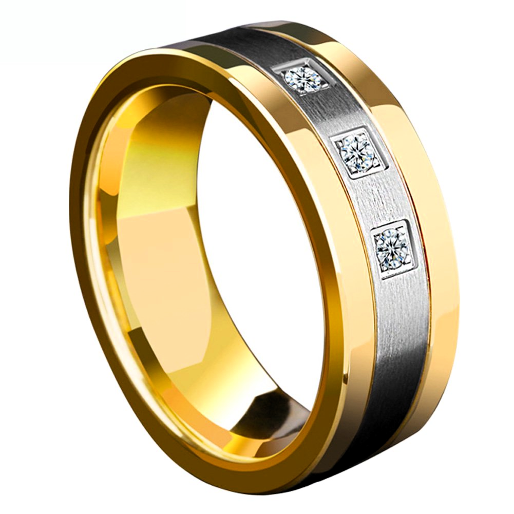 Tungsten Rings for Men Wedding Bands for Him Womens Wedding Bands for Her 8mm Diamond Gold Silver Brushed