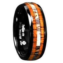 Load image into Gallery viewer, Men&#39;s Wedding Band Rings - Black Koa Wood Abalone Inlay - Wedding Rings for Men and Women
