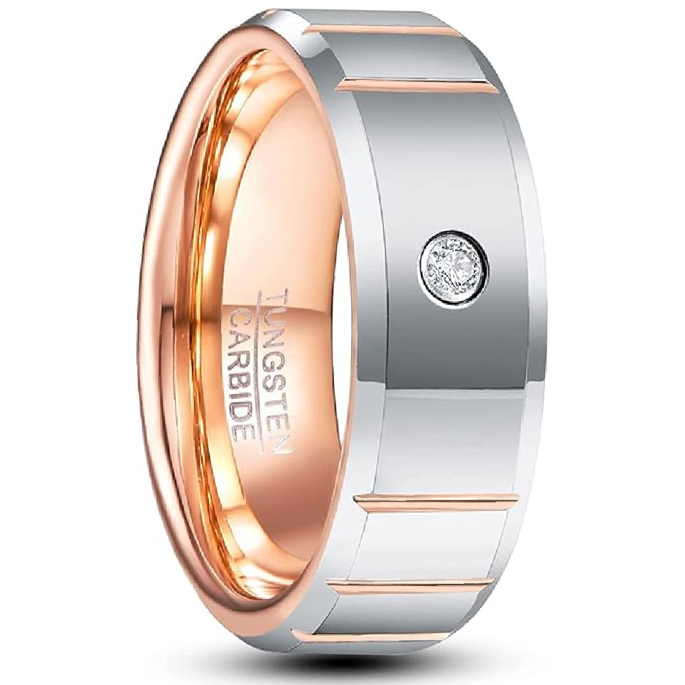 Men's Wedding Band Rings | Brushed Silver Rose Gold Diamond Rings for Men and Women