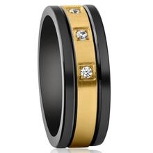 Load image into Gallery viewer, Men&#39;s Wedding Band Rings | Black Brushed Gold Diamond Rings for Men and Women
