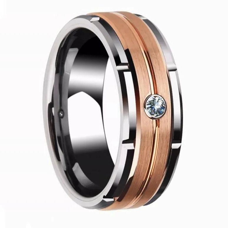 Men's Wedding Band Rings - Silver, Rose Gold, Brushed Diamond - Wedding Rings for Men and Women