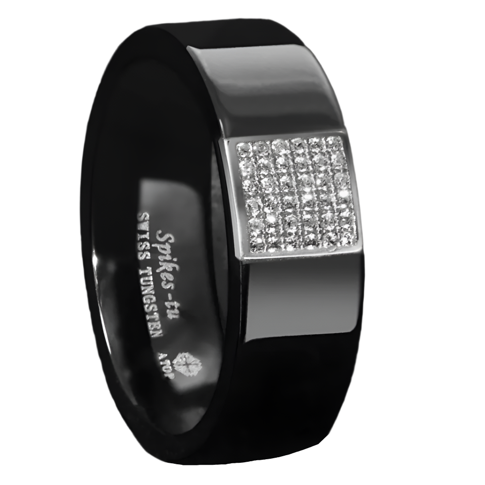 Men's Wedding Band Ring - Black 925 Silver with 36 Diamonds - Women's/Men's Wedding Rings