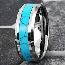 Load image into Gallery viewer, Men&#39;s Wedding Band Ring 6mm Turquoise Center - Wedding Rings for Men and Women
