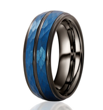 Load image into Gallery viewer, Men&#39;s Wedding Band Rings - Black Blue Brushed Crystal Skin - Wedding Rings for Men and Women
