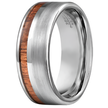 Load image into Gallery viewer, Men&#39;s Wedding Band Rings - Silver Black Off Center Koa Wood - Wedding Rings for Men and Women
