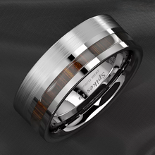 Load image into Gallery viewer, Men&#39;s Wedding Band Rings - Silver Black Off Center Koa Wood - Wedding Rings for Men and Women
