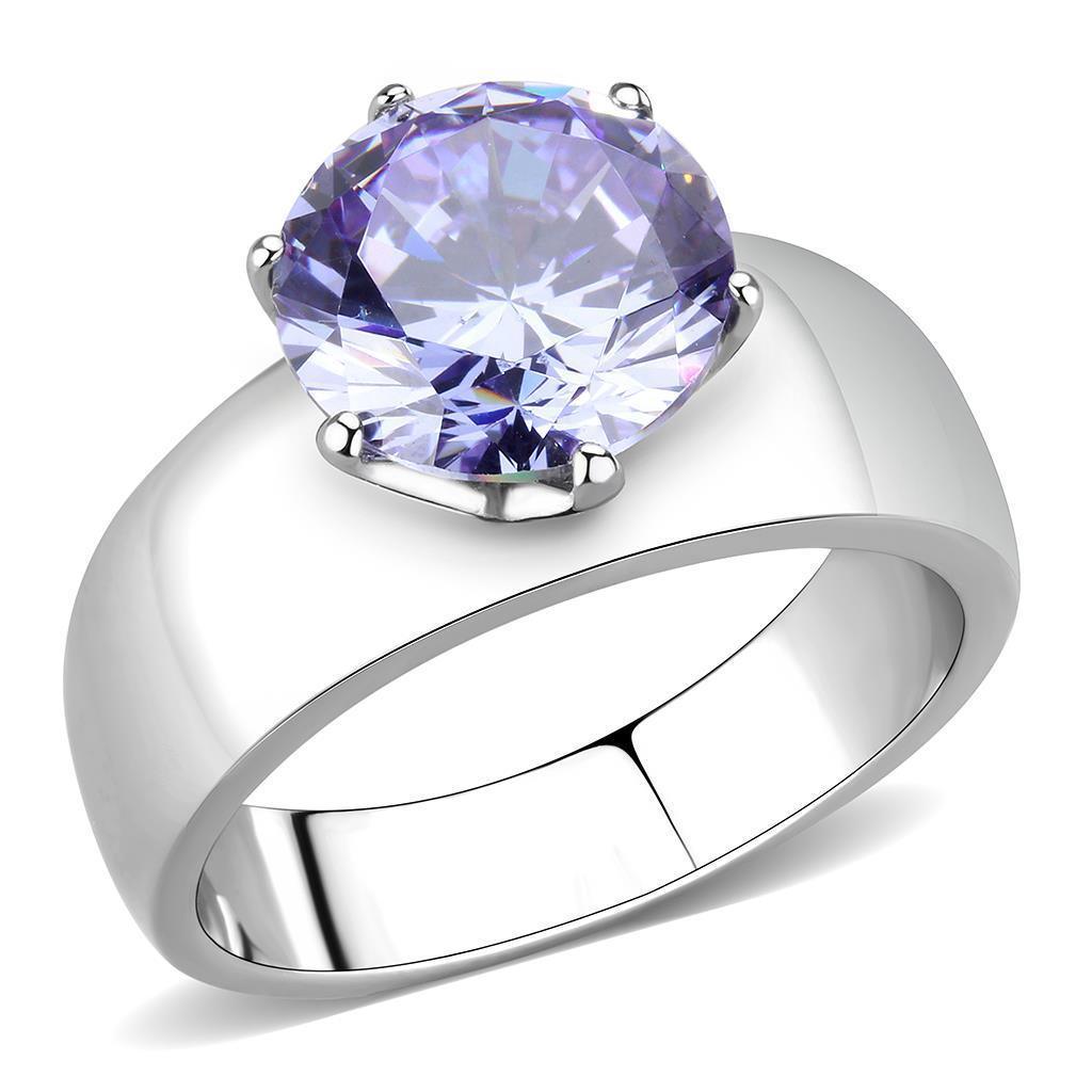 Amethyst Silver Womens Ring Solitaire 316L Stainless Steel Zircoin Anillo Morado y Plata Para Mujer Solitario Acero Inoxidable - Jewelry Store by Erik Rayo