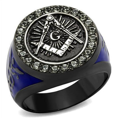 Anillo Color Negro Para Hombres y Ninos de Acero Inoxidable Logo Masonico Con Lados Azules - Jewelry Store by Erik Rayo