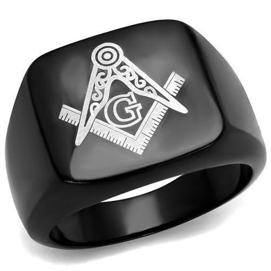 Anillo Color Negro Para Hombres y Ninos de Acero Inoxidable Sencillo Logo Blanco Masonico - Jewelry Store by Erik Rayo