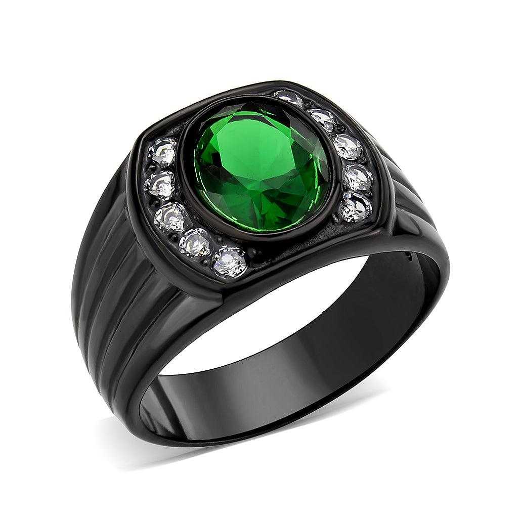 Anillo Color Negro Para Hombres y Ninos de Acero Inoxidable Verde Esmeralda Ovalado - Jewelry Store by Erik Rayo