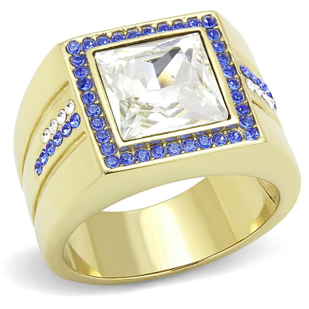 Anillo Color Oro Para Hombres y Ninos de Acero Inoxidable Diamantes Azules - Jewelry Store by Erik Rayo