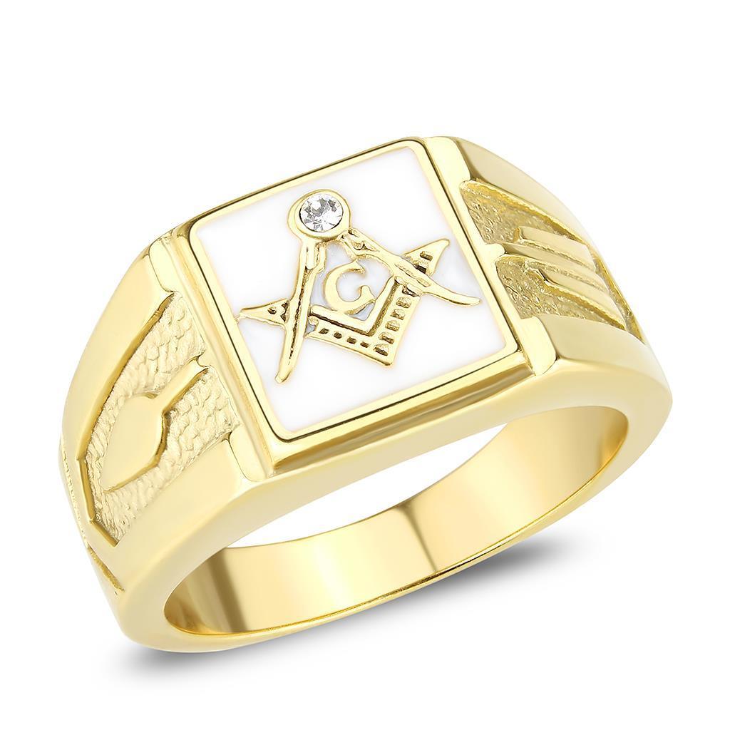 Anillo Color Oro Para Hombres y Ninos de Acero Inoxidable Masonico en Blanco - Jewelry Store by Erik Rayo