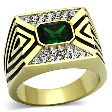 Anillo Color Oro Para Hombres y Ninos de Acero Inoxidable Piedra Verde Esmeralda - Jewelry Store by Erik Rayo