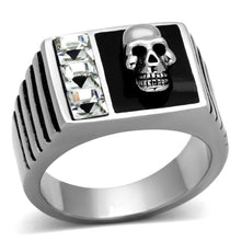 Load image into Gallery viewer, Anillo Color Plata Para Hombres y Ninos de Acero Inoxidable Diamantes y Calavera en Onyx - Jewelry Store by Erik Rayo
