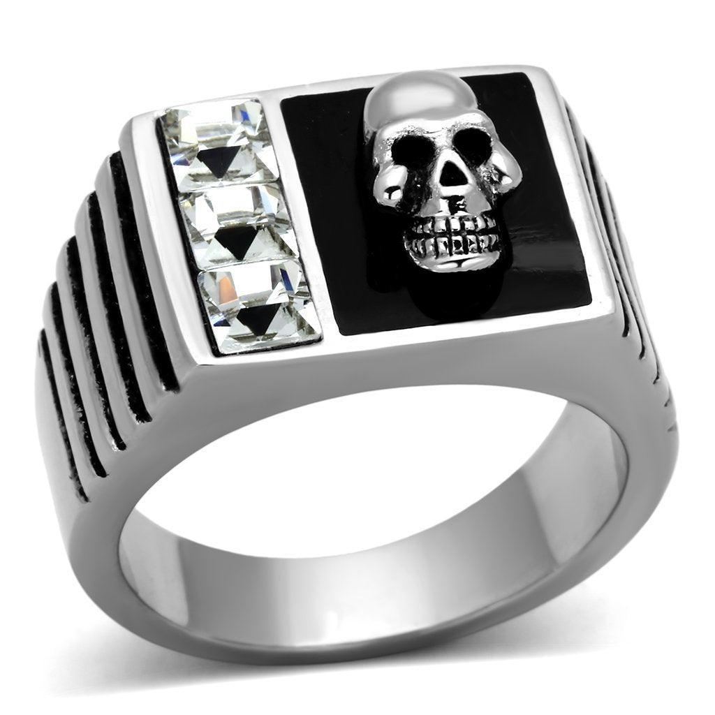 Anillo Color Plata Para Hombres y Ninos de Acero Inoxidable Diamantes y Calavera en Onyx - Jewelry Store by Erik Rayo