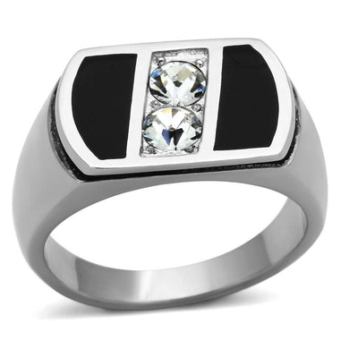 Anillo Color Plata Para Hombres y Ninos de Acero Inoxidable Dos Diamantes en Onyx - Jewelry Store by Erik Rayo