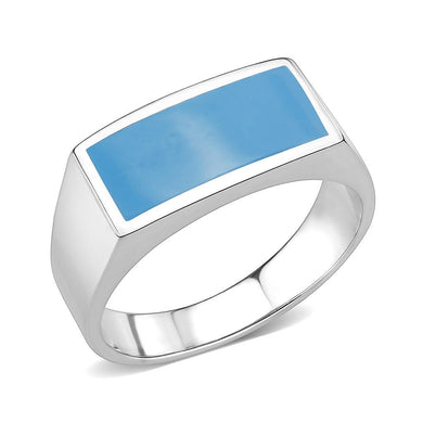 Anillo Color Plata Para Hombres y Ninos de Acero Inoxidable Rectangular Azul Bebe - Jewelry Store by Erik Rayo