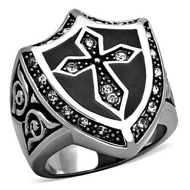 Anillo cruz escudo Caballeros Templarios para hombre de acero inoxidable con negro cz - Jewelry Store by Erik Rayo