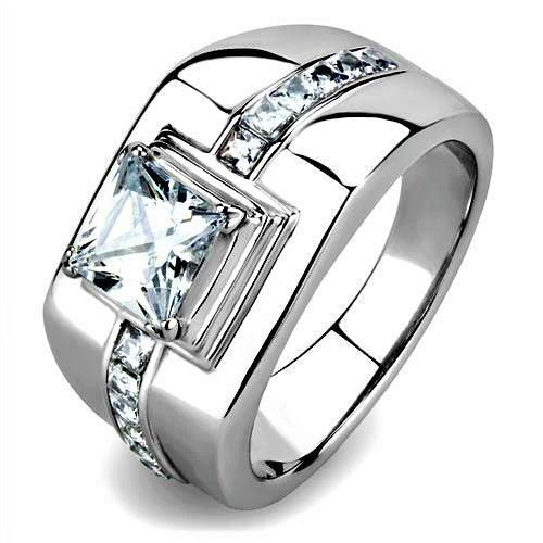 Anillo cuadrado diamantes corte princesa para hombre de acero inoxidable y plata de imitación de 4,15 quilates - ErikRayo.com