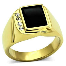 Load image into Gallery viewer, Anillo para hombre oro ónix negro rectangular de acero inoxidable azabache y color oro cz - Jewelry Store by Erik Rayo
