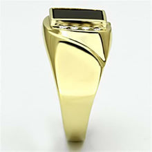 Load image into Gallery viewer, Anillo para hombre oro ónix negro rectangular de acero inoxidable azabache y color oro cz - Jewelry Store by Erik Rayo
